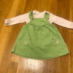 Babygirl Matching Set, green velvet romper and pink and green top 6-9 M